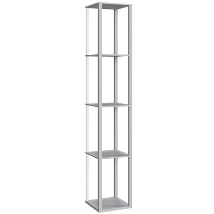 RGB LED Floor Lamp with Shelves, Modern Dimmable Standing Lamp with Remote Control, Adjustable Brightness & Speed for Living Room, Bedroom, Office, Grey