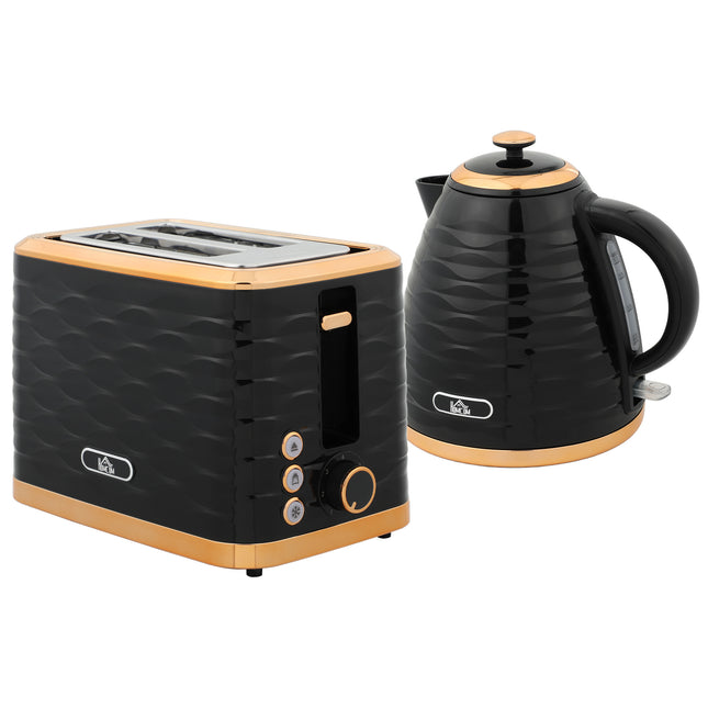3000W 1.7L Rapid Boil Kettle & 2 Slice Toaster, Kettle and Toaster Set with 7 Browning Controls and Crumb Tray, Black