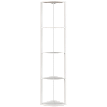 RGB LED Floor Lamp with Shelves, 5-Tier Dimmable Standing Lamp with Adjustable Brightness and Remote Control, Modern Corner Display Shelf Unit for Living Room Bedroom Office, White