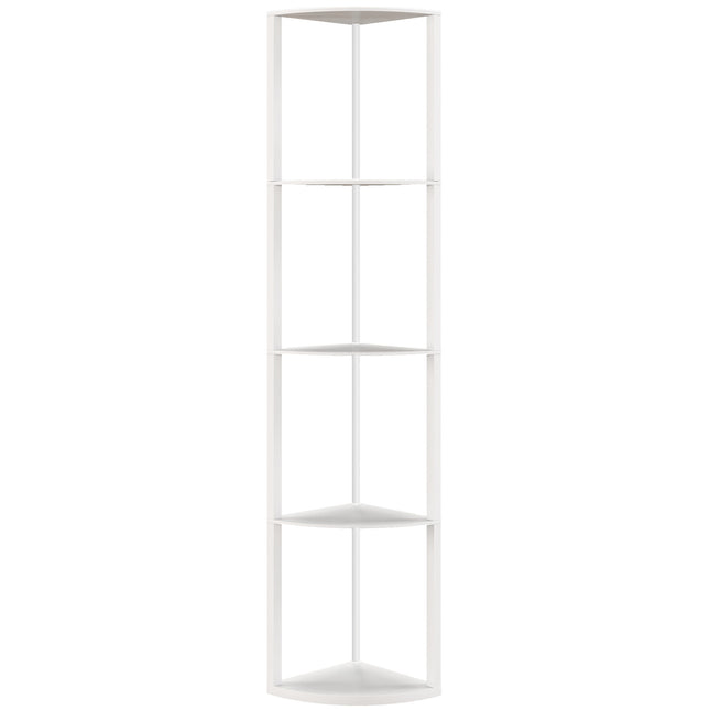 RGB LED Floor Lamp with Shelves, 5-Tier Dimmable Standing Lamp with Adjustable Brightness and Remote Control, Modern Corner Display Shelf Unit for Living Room Bedroom Office, White