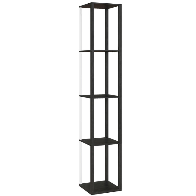 RGB LED Floor Lamp with Shelves, Modern Dimmable Standing Lamp with Remote Control, Adjustable Brightness & Speed for Living Room, Bedroom, Office, Black