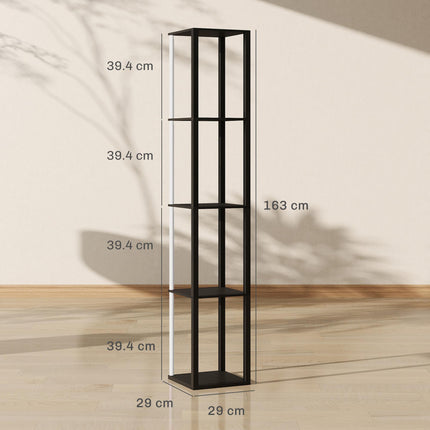 RGB LED Floor Lamp with Shelves, Modern Dimmable Standing Lamp with Remote Control, Adjustable Brightness & Speed for Living Room, Bedroom, Office, Black