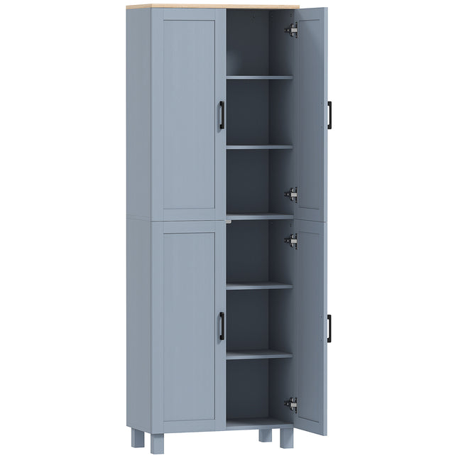 HOMCOM Freestanding Kitchen Cupboard, 4-Door Storage Cabinet with Adjustable Shelves, Modern Kitchen Pantry, 170cm, Grey