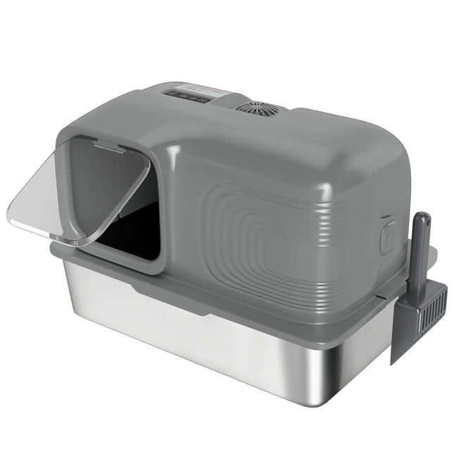 65L Extra Large Stainless Steel Litter Tray with Plasma Deodoriser System, High