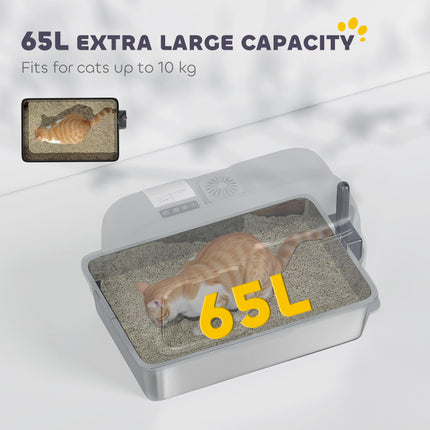 65L Extra Large Stainless Steel Litter Tray with Plasma Deodoriser System, High