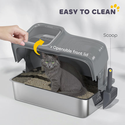 65L Extra Large Stainless Steel Litter Tray with Plasma Deodoriser System, High