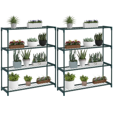 4 Tier Steel Plant Stand for Garden and Indoor Display - Dark Green