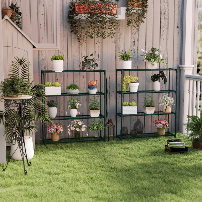 4 Tier Steel Plant Stand for Garden and Indoor Display - Dark Green