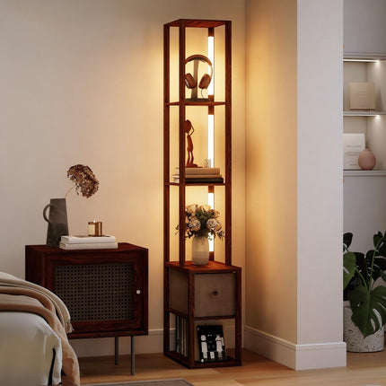 Floor Lamp with Shelves, LED Column Modern Standing Lamp with Fabric Drawer,