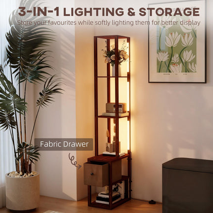 Floor Lamp with Shelves, LED Column Modern Standing Lamp with Fabric Drawer,