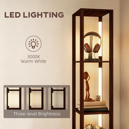 Floor Lamp with Shelves, LED Column Modern Standing Lamp with Fabric Drawer,