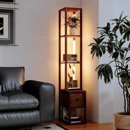 Floor Lamp with Shelves, LED Column Modern Standing Lamp with Fabric Drawer,