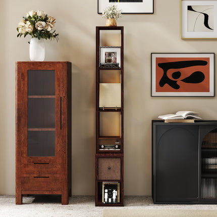 Floor Lamp with Shelves, LED Column Modern Standing Lamp with Fabric Drawer,