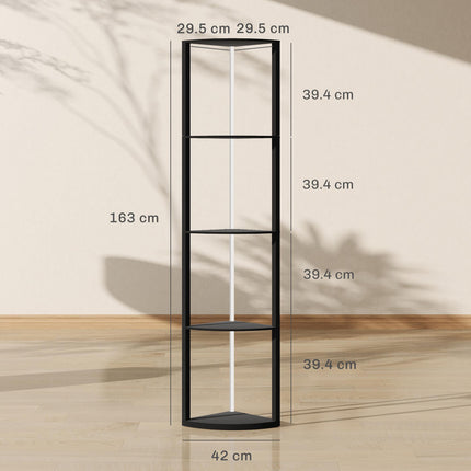 RGB LED Floor Lamp with Shelves, 4-Tier Dimmable Standing Lamp with Remote Control, Black
