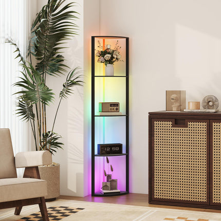 RGB LED Floor Lamp with Shelves, 4-Tier Dimmable Standing Lamp with Remote Control, Black