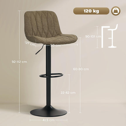 Set of Two Linen-Look Bar Stools - Brown