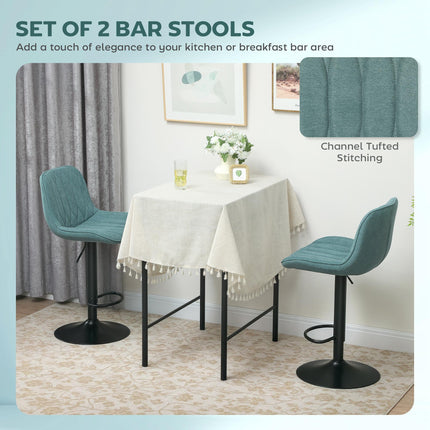 Set of Two Linen-Look Bar Stools - Blue
