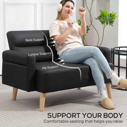 Small Faux Leather 2 Seater Sofa Settee - Black