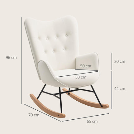 Rocking Chair, Modern Upholstered Velvet Armchair with Solid Wood Legs and Metal Frame for Living Room, Bedroom, Cream