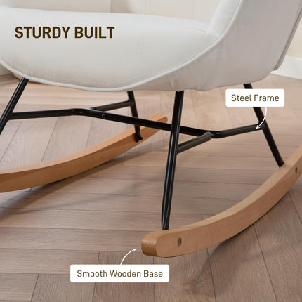 Rocking Chair, Modern Upholstered Velvet Armchair with Solid Wood Legs and Metal Frame for Living Room, Bedroom, Cream