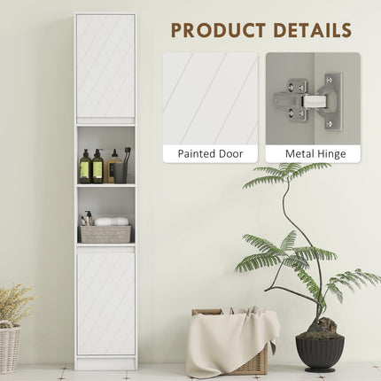 Narrow Bathroom Cabinet, Slim Bathroom Storage Unit with Open Compartment, Freestanding Storage Cupboard with Adjustable Shelves for Small Spaces, 30 x 24 x 170 cm, White
