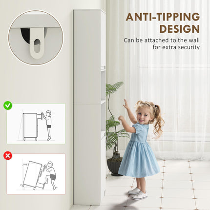 Narrow Bathroom Cabinet, Slim Bathroom Storage Unit with Open Compartment, Freestanding Storage Cupboard with Adjustable Shelves for Small Spaces, 30 x 24 x 170 cm, White