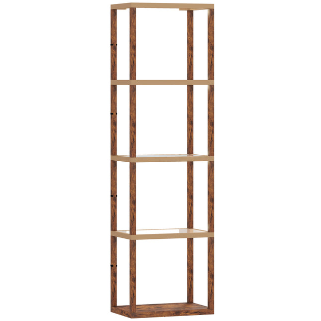 HOMCOM Four-Shelf Floor Lamp - Rustic Brown