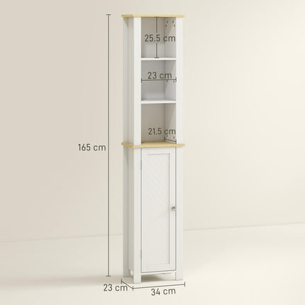 kleankin Slim Bathroom Storage Unit with Open Compartment, Bathroom Storage Cabinet with Adjustable Shelf, 34 x 23 x 165 cm, White