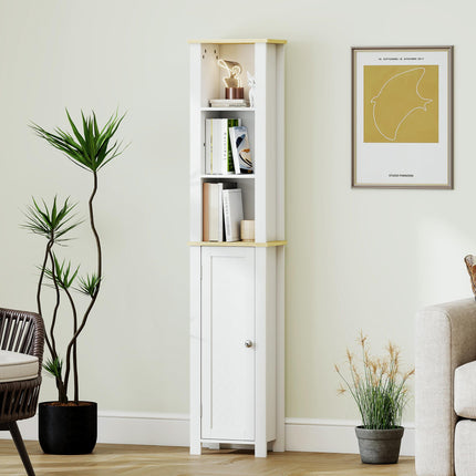 kleankin Slim Bathroom Storage Unit with Open Compartment, Bathroom Storage Cabinet with Adjustable Shelf, 34 x 23 x 165 cm, White