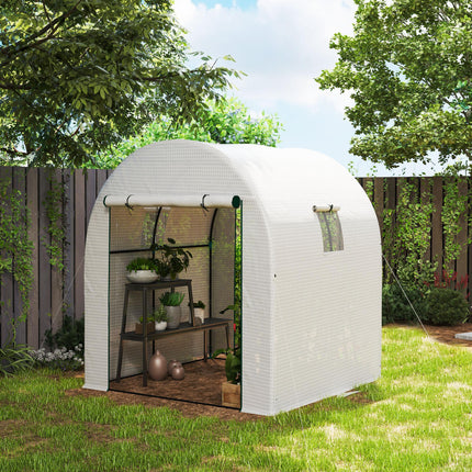 Walk-In 180x180cm Polytunnel Greenhouse with Mesh Windows - White