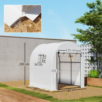 Walk-In 180x180cm Polytunnel Greenhouse with Mesh Windows - White