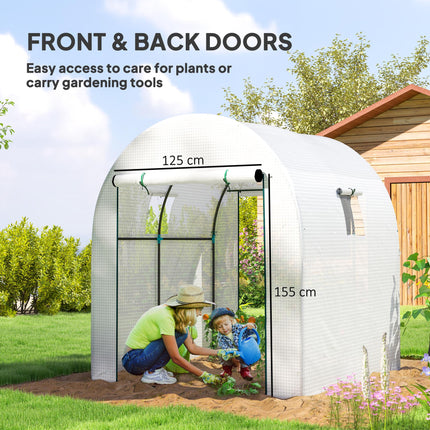 Walk-In 180x180cm Polytunnel Greenhouse with Mesh Windows - White