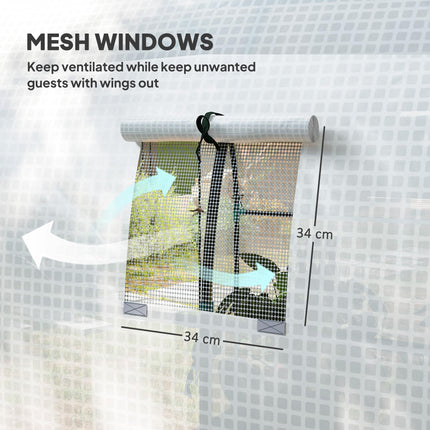 Walk-In 180x180cm Polytunnel Greenhouse with Mesh Windows - White