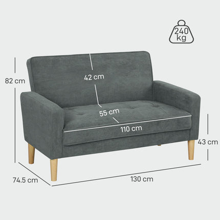 Two-Seater Velvet-Feel Sofa - Grey