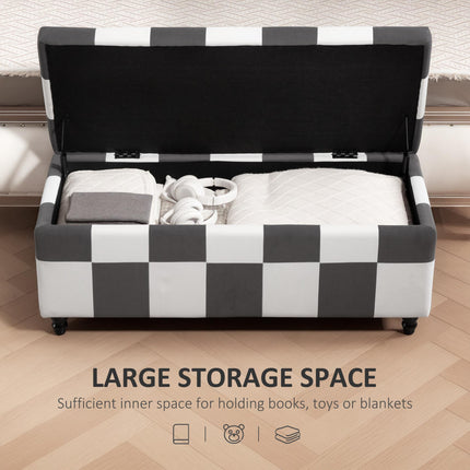 Storage Ottoman, Storage Bench with Wood Legs, Footstool, Footrest with Velvet Surface for Bedroom, Hallway, Living Room, 114 x 47 x 47 cm, Dark Grey and White