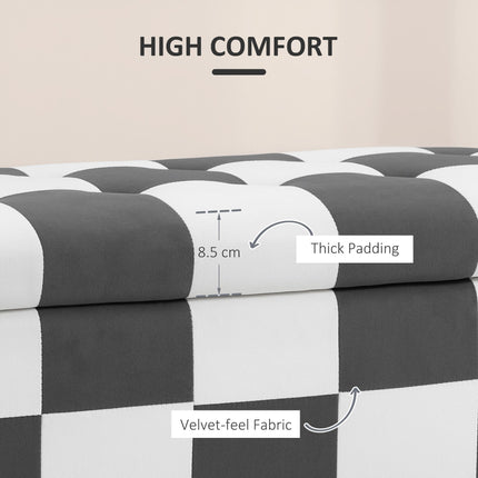 Storage Ottoman, Storage Bench with Wood Legs, Footstool, Footrest with Velvet Surface for Bedroom, Hallway, Living Room, 114 x 47 x 47 cm, Dark Grey and White