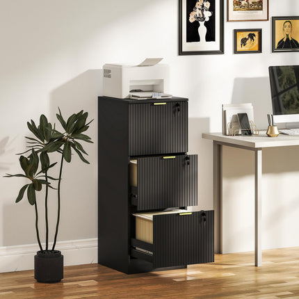 Filing Cabinet, Fluted Vertical File Cabinet with 3 Lockable Drawers and Hanging