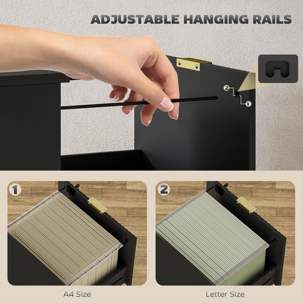 Filing Cabinet, Fluted Vertical File Cabinet with 3 Lockable Drawers and Hanging