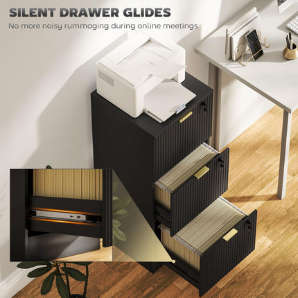 Filing Cabinet, Fluted Vertical File Cabinet with 3 Lockable Drawers and Hanging
