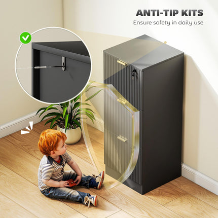 Filing Cabinet, Fluted Vertical File Cabinet with 3 Lockable Drawers and Hanging