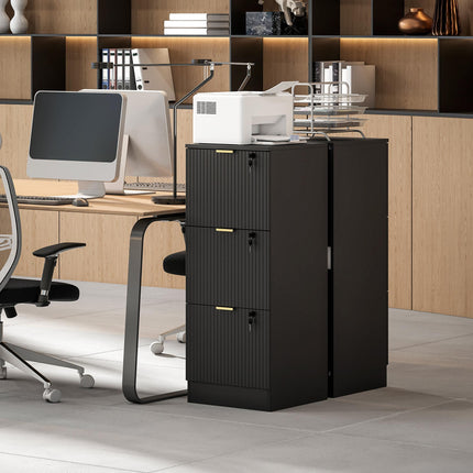 Filing Cabinet, Fluted Vertical File Cabinet with 3 Lockable Drawers and Hanging