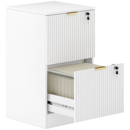 Filing Cabinet, Fluted Vertical File Cabinet with 2 Lockable Drawers and Hanging