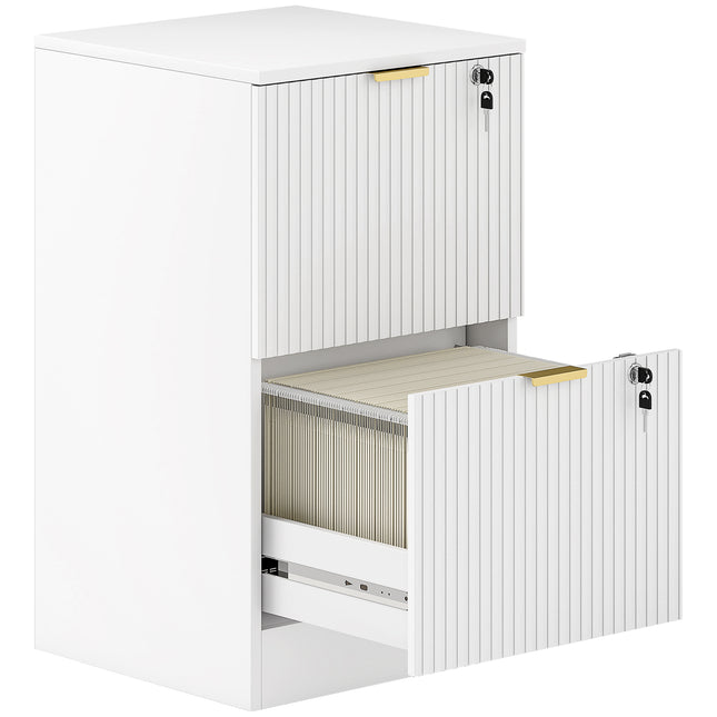 Filing Cabinet, Fluted Vertical File Cabinet with 2 Lockable Drawers and Hanging