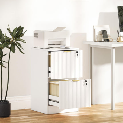 Filing Cabinet, Fluted Vertical File Cabinet with 2 Lockable Drawers and Hanging