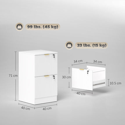 Filing Cabinet, Fluted Vertical File Cabinet with 2 Lockable Drawers and Hanging