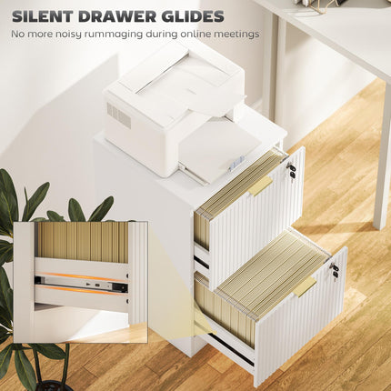 Filing Cabinet, Fluted Vertical File Cabinet with 2 Lockable Drawers and Hanging
