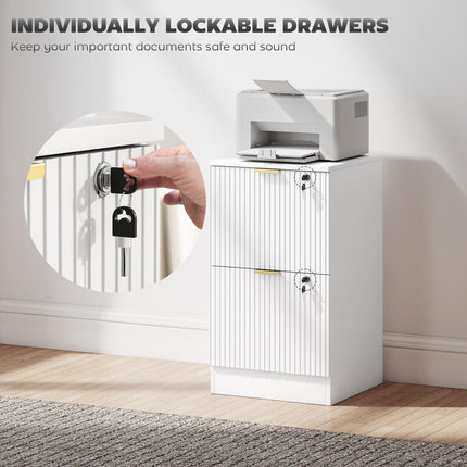 Filing Cabinet, Fluted Vertical File Cabinet with 2 Lockable Drawers and Hanging