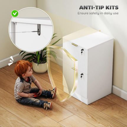 Filing Cabinet, Fluted Vertical File Cabinet with 2 Lockable Drawers and Hanging