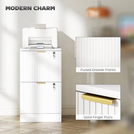Filing Cabinet, Fluted Vertical File Cabinet with 2 Lockable Drawers and Hanging