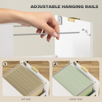 Filing Cabinet, Fluted Vertical File Cabinet with 3 Lockable Drawers and Hanging Rails, White